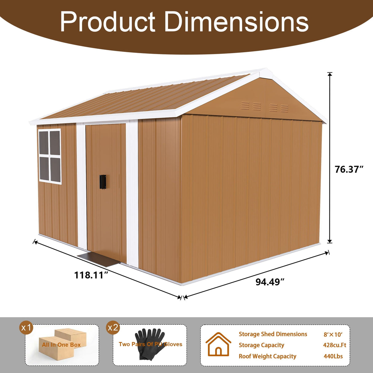 Heavy Duty Metal Storage Shed With Windows And Lockable Door