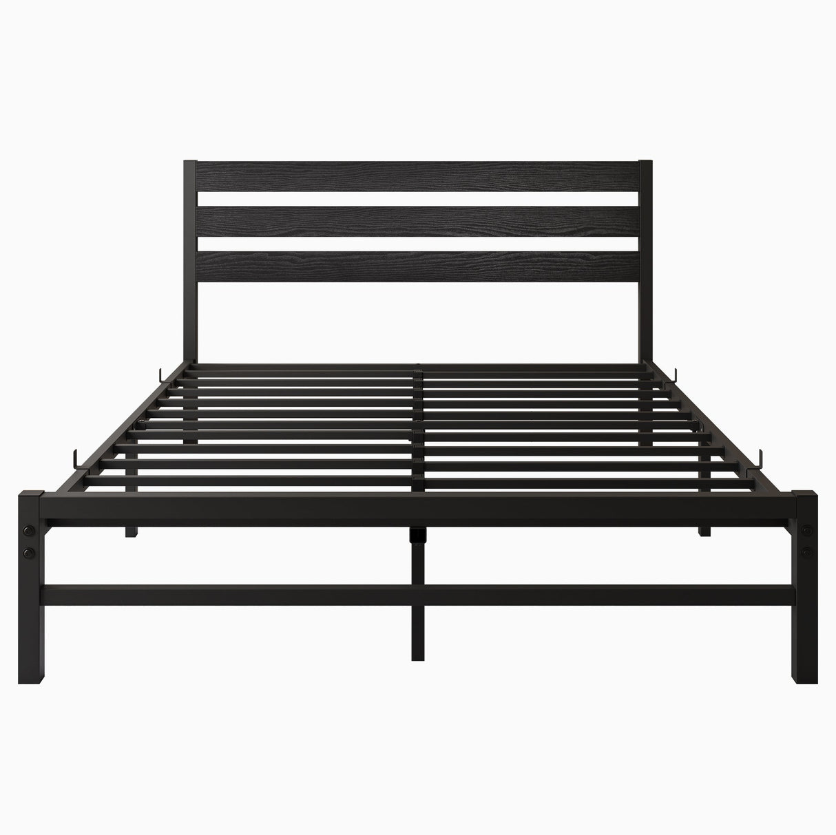 Industrial Platform Bed with Storage and Vintage Wood Headboard - Black