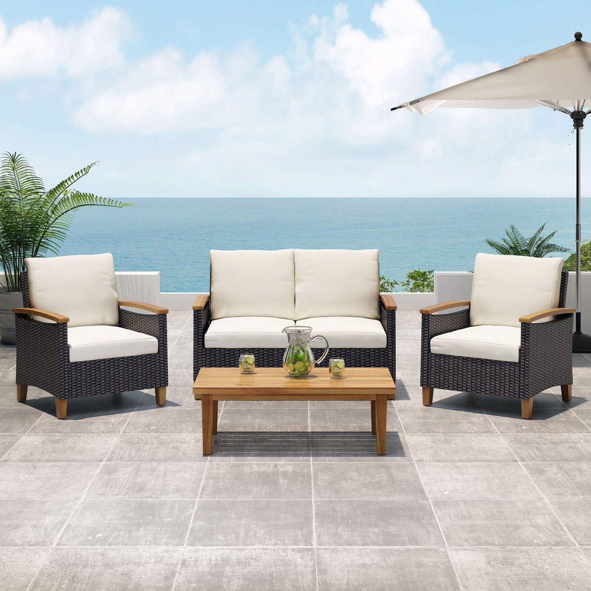 Isla Transitional Chat Set With Water Resistant Cushions - Teak