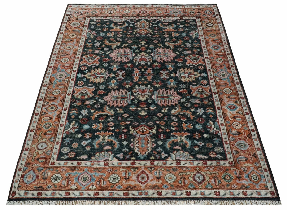 Black and Rust Traditional Hand Knotted Oushak wool 8x10 Area Rug