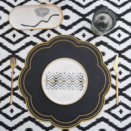 Nurture-Black-Gold-Scalloped-Faux-Leather-Placemat-Faux-Leather-Placemats