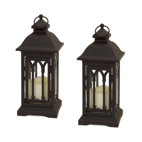 Black-Metal-Lantern-with-LED-Candle-(Set-of-2)-Outdoor-Lighting