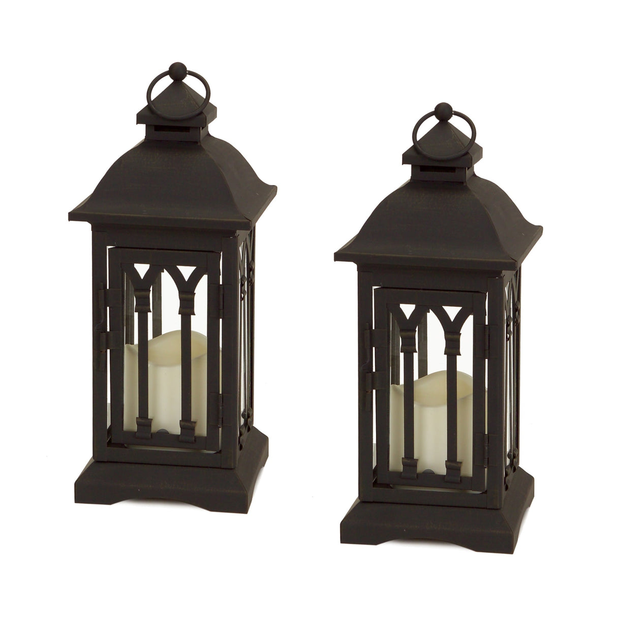 Black-Metal-Lantern-with-LED-Candle-(Set-of-2)-Outdoor-Lighting