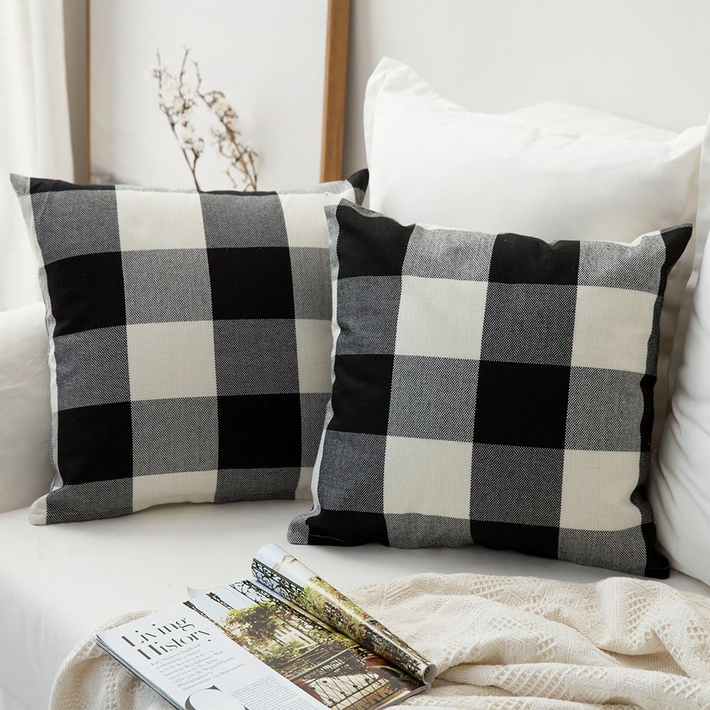 Set of 2 buffalo-check throw pillow covers size 18"x18"