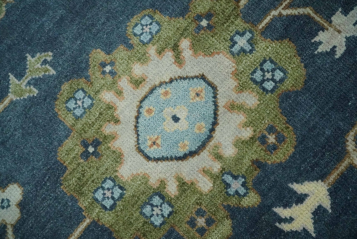 Blue, Beige and Green 10.3x13.8 Hand knotted Traditional Oushak Wool Area Rug, Kids, Living Room and Bedroom Rug