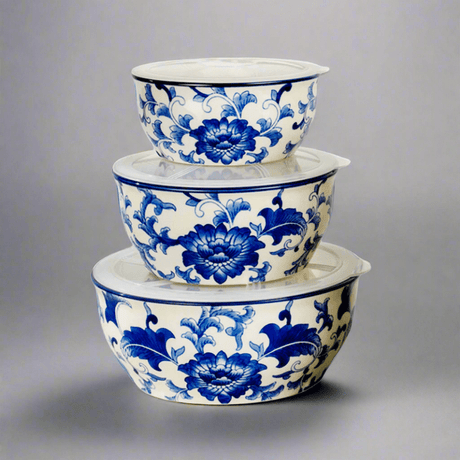 Blue Garden Chinoiserie 3-Piece Storage Bowls Set-Bowls