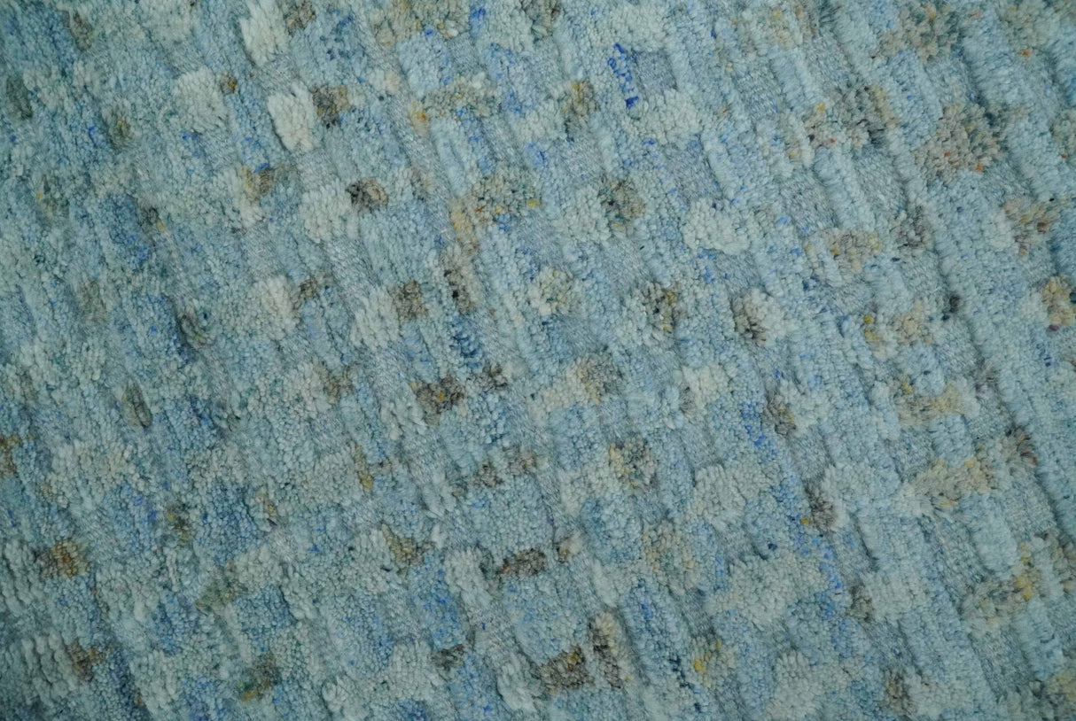Blue, Ivory and Brown Hand carved Texture Hand Knotted 9x12 Wool Area Rug