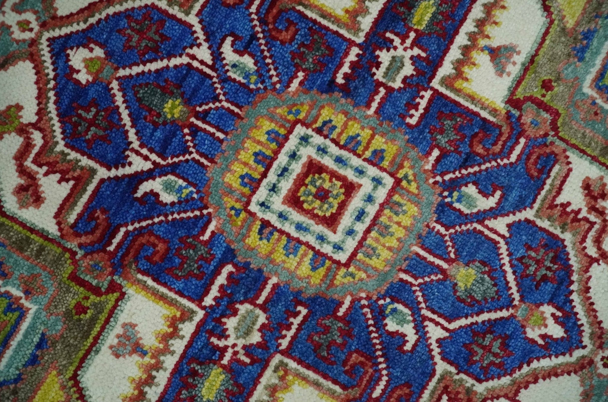 Blue, Maroon and Gold Hand Knotted Antique 9x12 Traditional Wool Rug