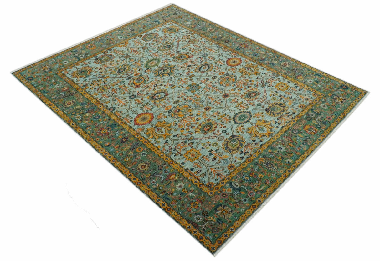 Blue Traditional Turkish knot fine 9.6x12 Hand knotted Wool Area Rug