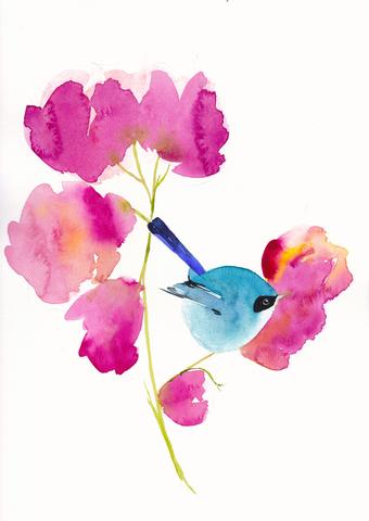 Bluebird in the Flowers Art Print Vibrant Nature Wall Art for Home