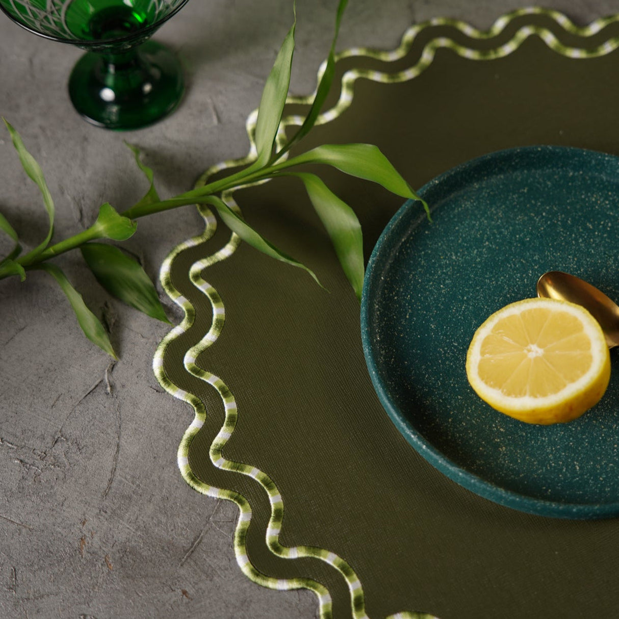 Elysian Dark Green Round Faux Leather Placemat