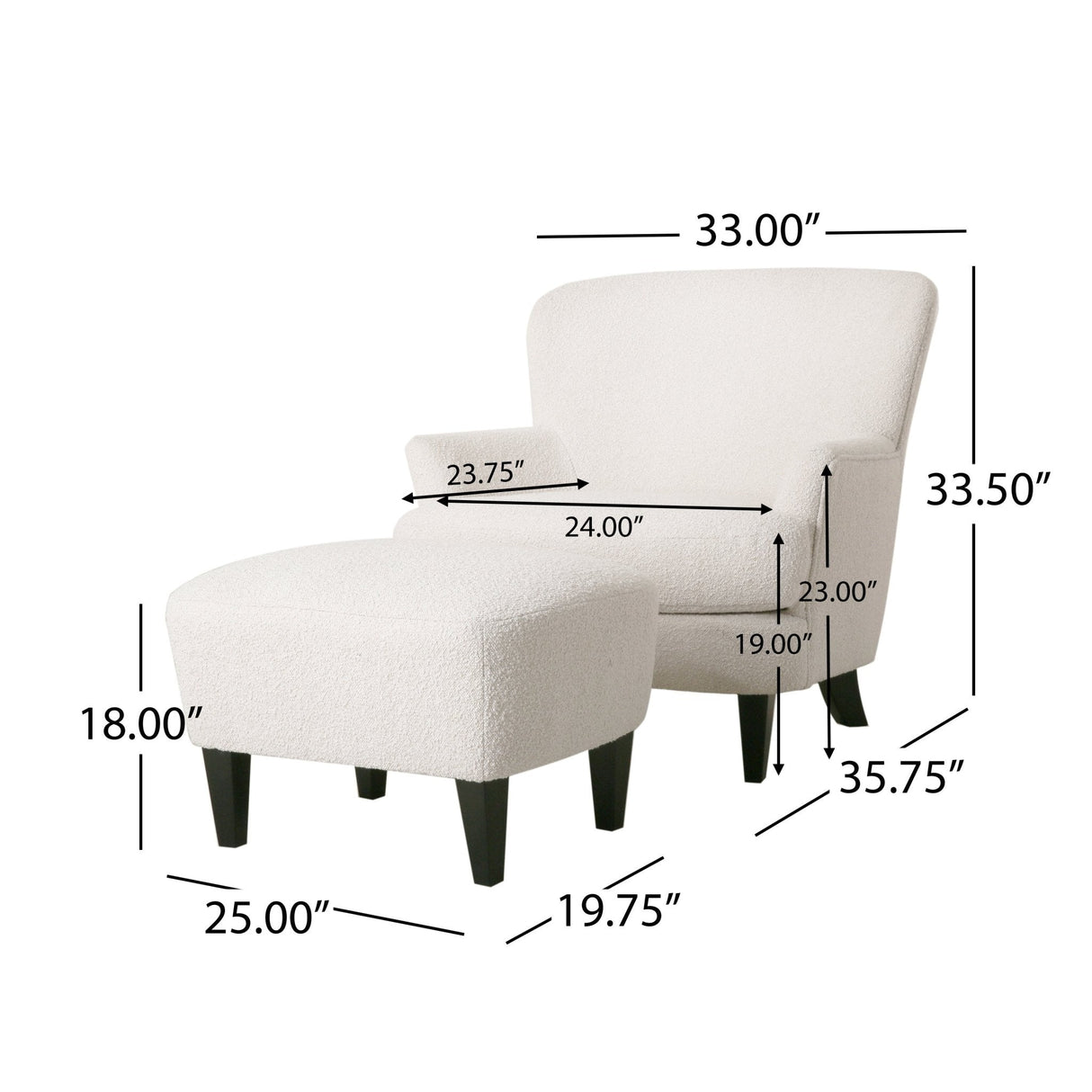 Boucle Fabric Upholstered Accent Chair with Ottoman - Accent Chairs