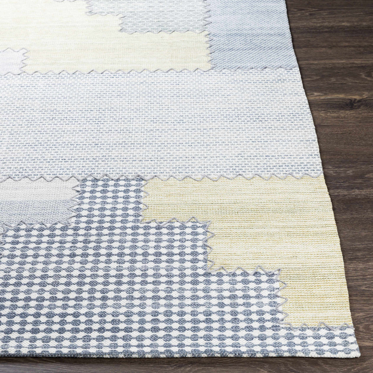 Bishopton Blue/Yellow Patchwork Viscose Rug - Clearance