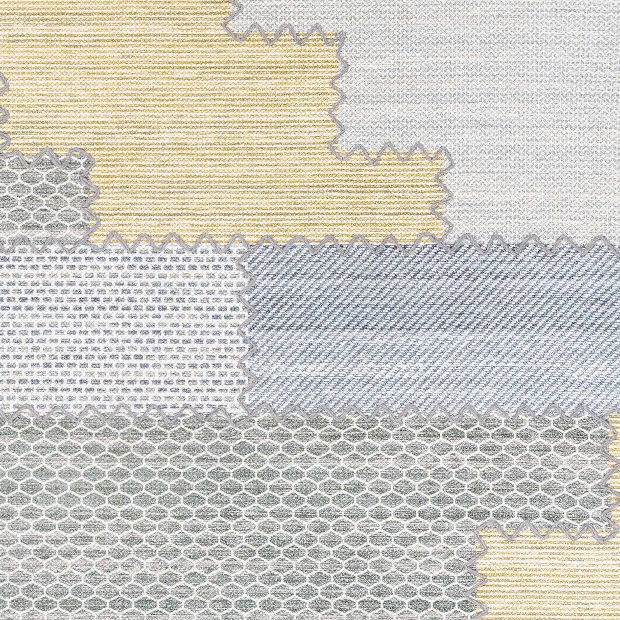 Bishopton Blue/Yellow Patchwork Viscose Rug - Clearance