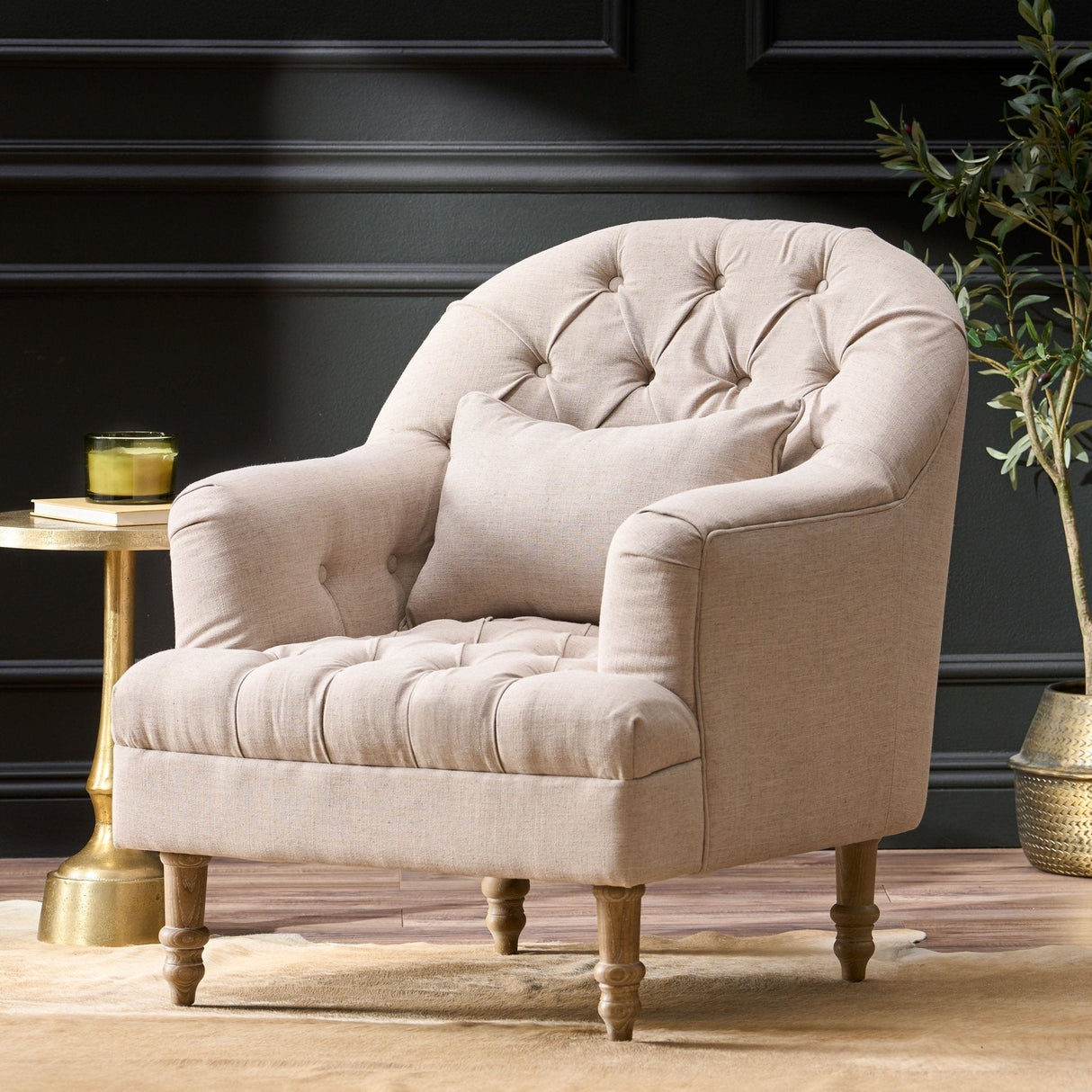 Button Tufted Accent Chair with Decorative Pillow - Accent Chairs