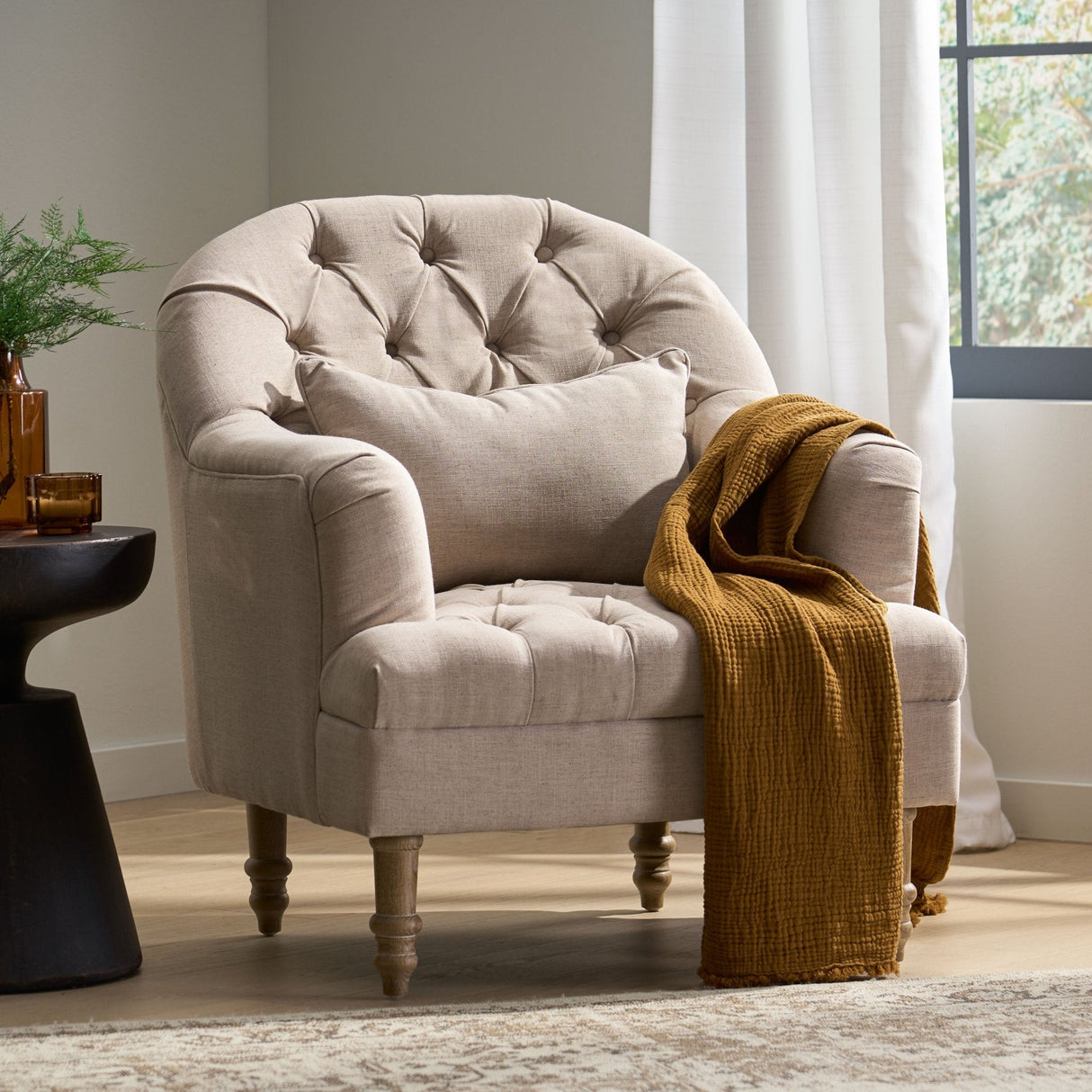 Button Tufted Accent Chair with Decorative Pillow - Accent Chairs