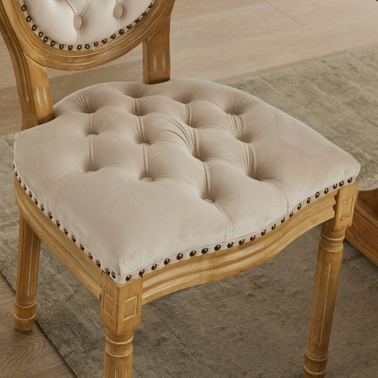 Button Tufted Upholstered Dining Chair with Round Back and Nailhead Trim, Set of 2 - Dining Chairs