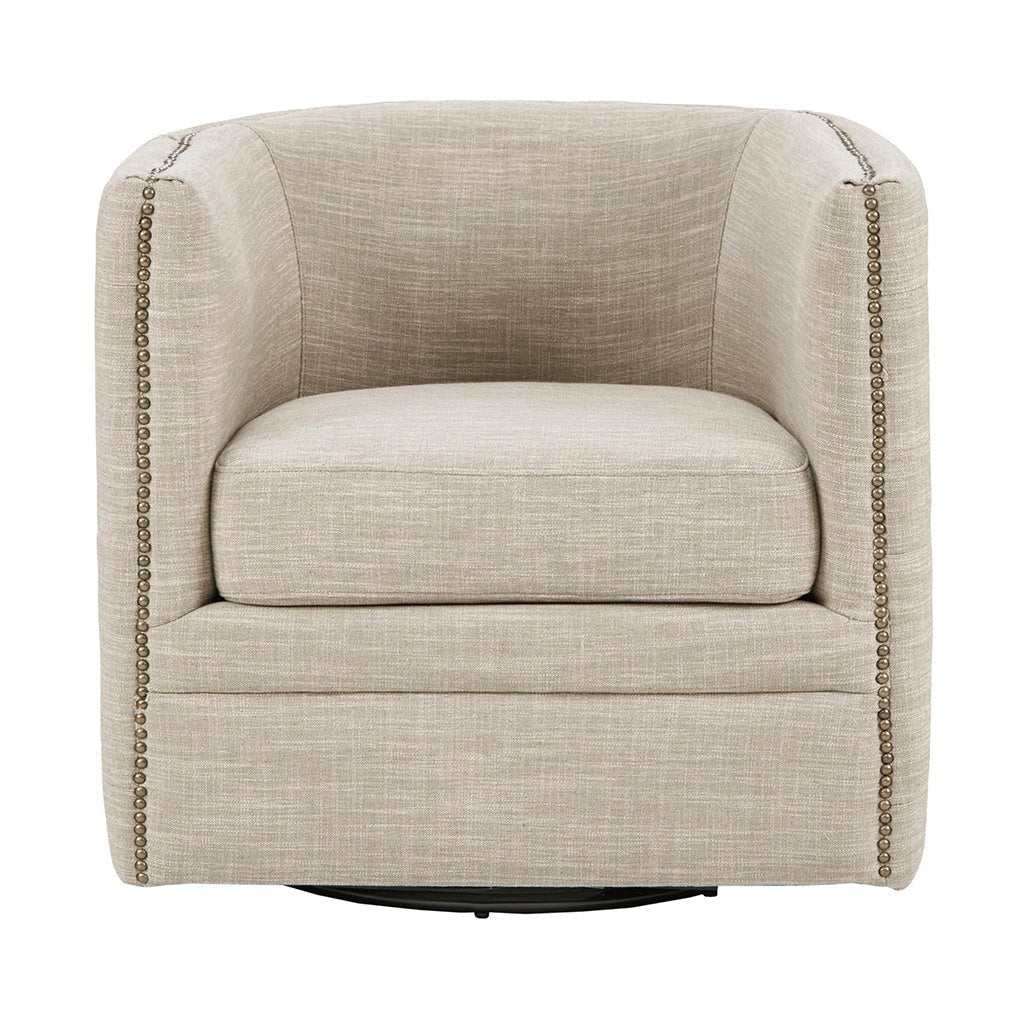 Button Tufted Upholstered Swivel Chair with Low Back and Nailhead Trim - Accent Chairs