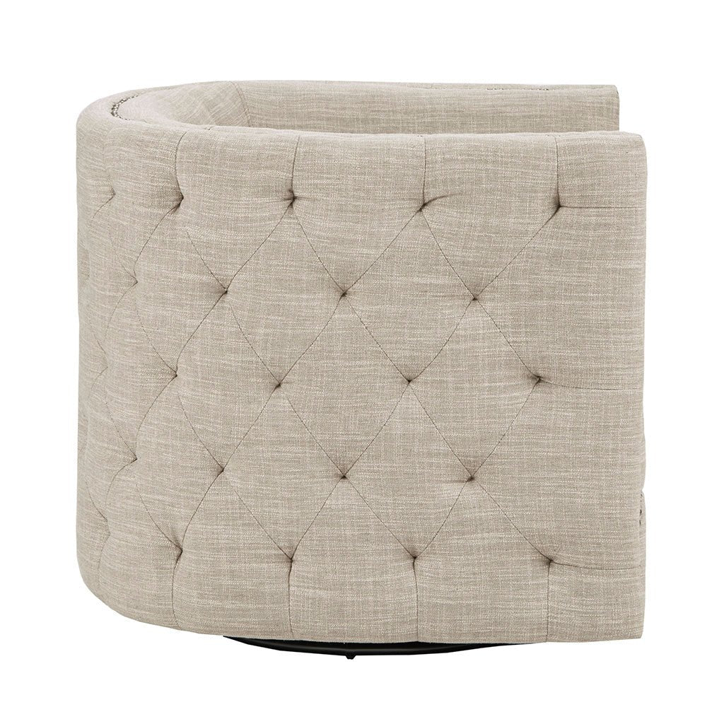 Button Tufted Upholstered Swivel Chair with Low Back and Nailhead Trim - Accent Chairs