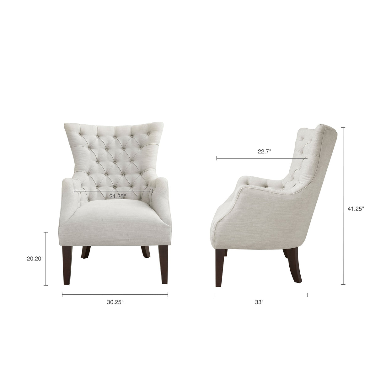 Button Tufted Upholstered Wing Chair with Solid Wood Frame - Accent Chairs