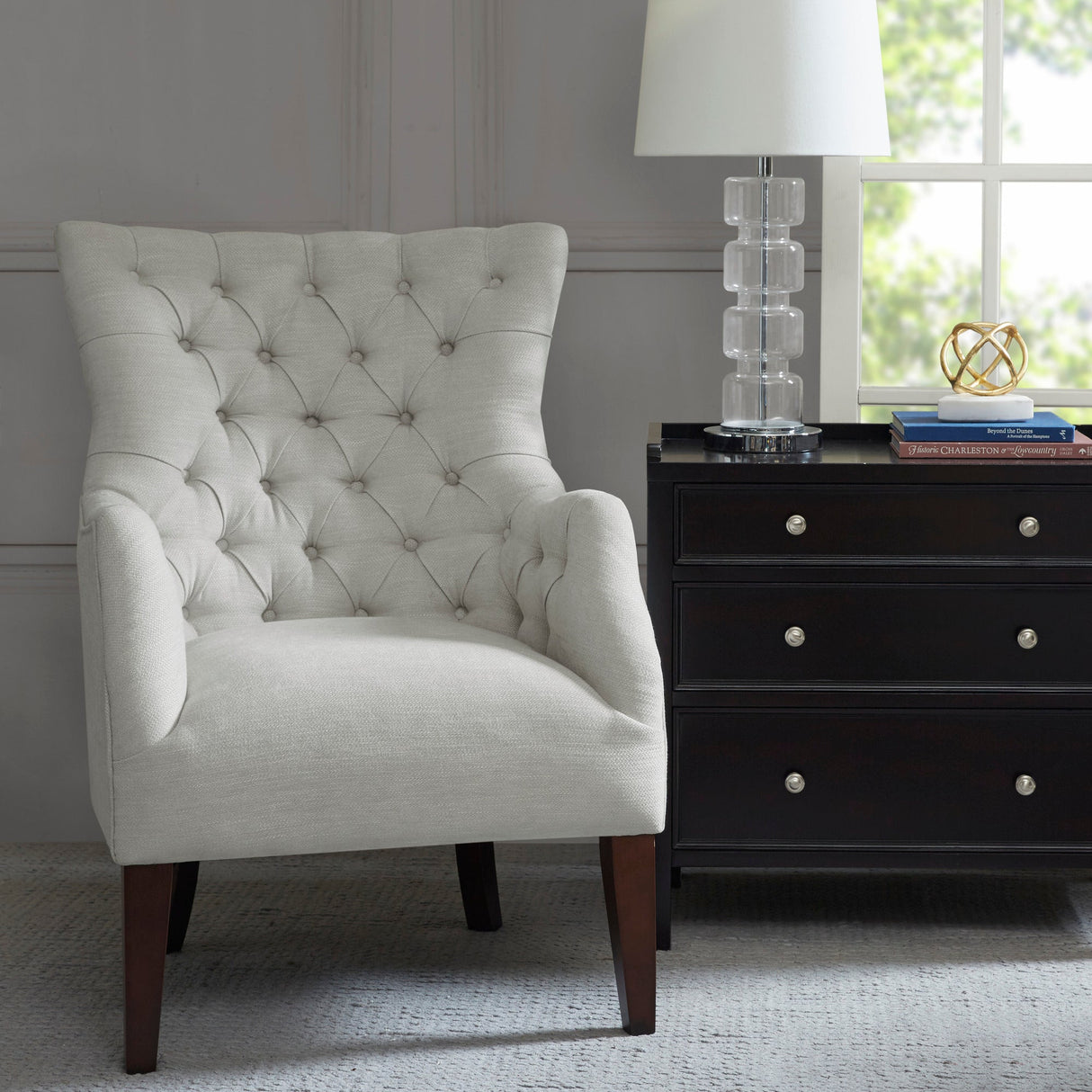 Button Tufted Upholstered Wing Chair with Solid Wood Frame - Accent Chairs