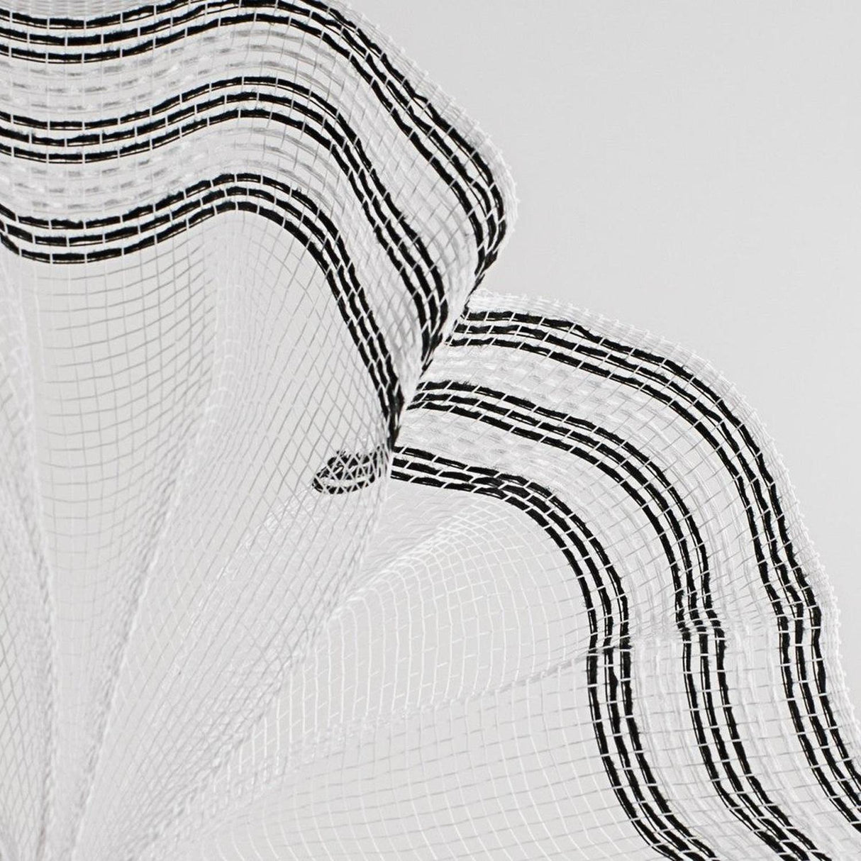 10" Border Stripe Faux Jute Mesh Ribbon: White/Black (10 Yards)