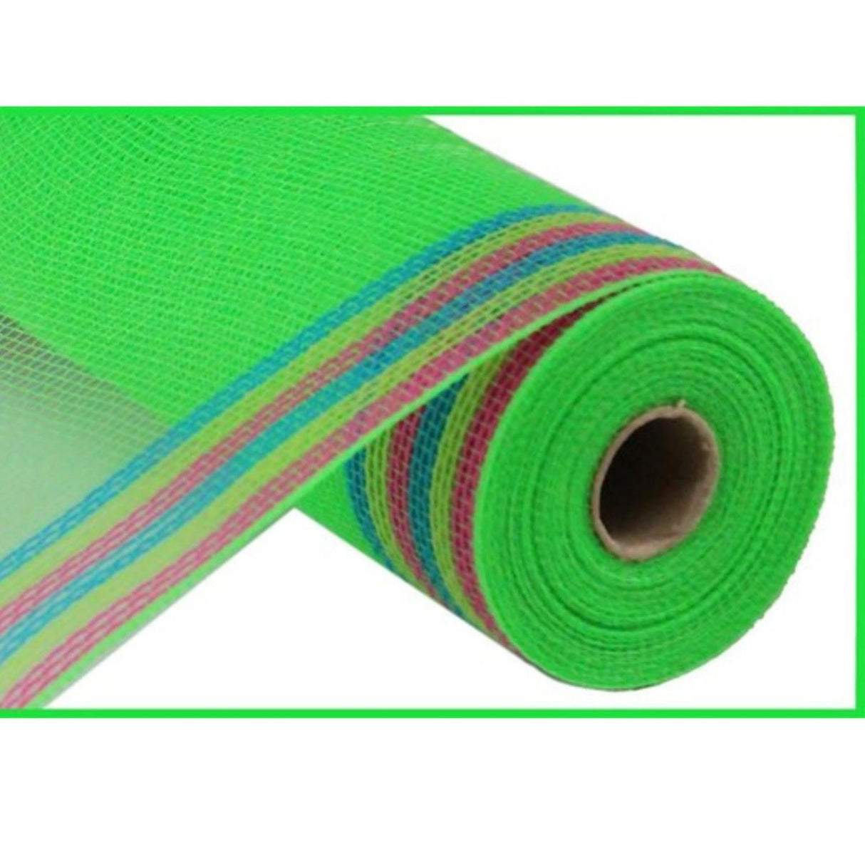 10" Border Stripe Mesh Ribbon: Lime, Hot Pink, Fresh Green, Turquoise