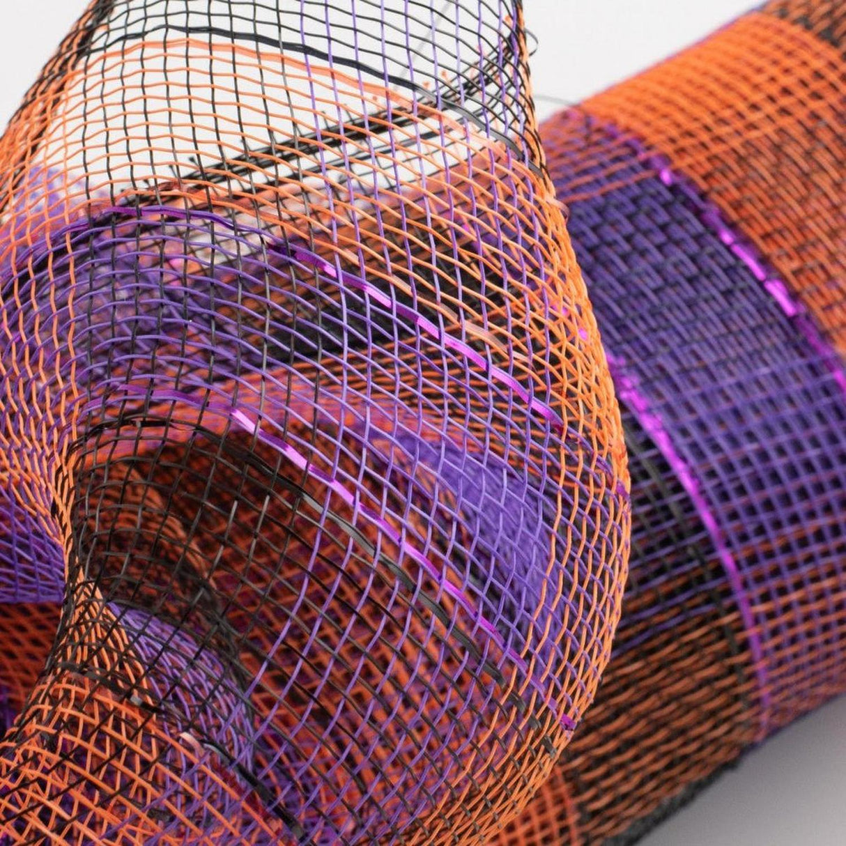 10" Metallic Orange/Black/Purple Plaid Mesh Ribbon