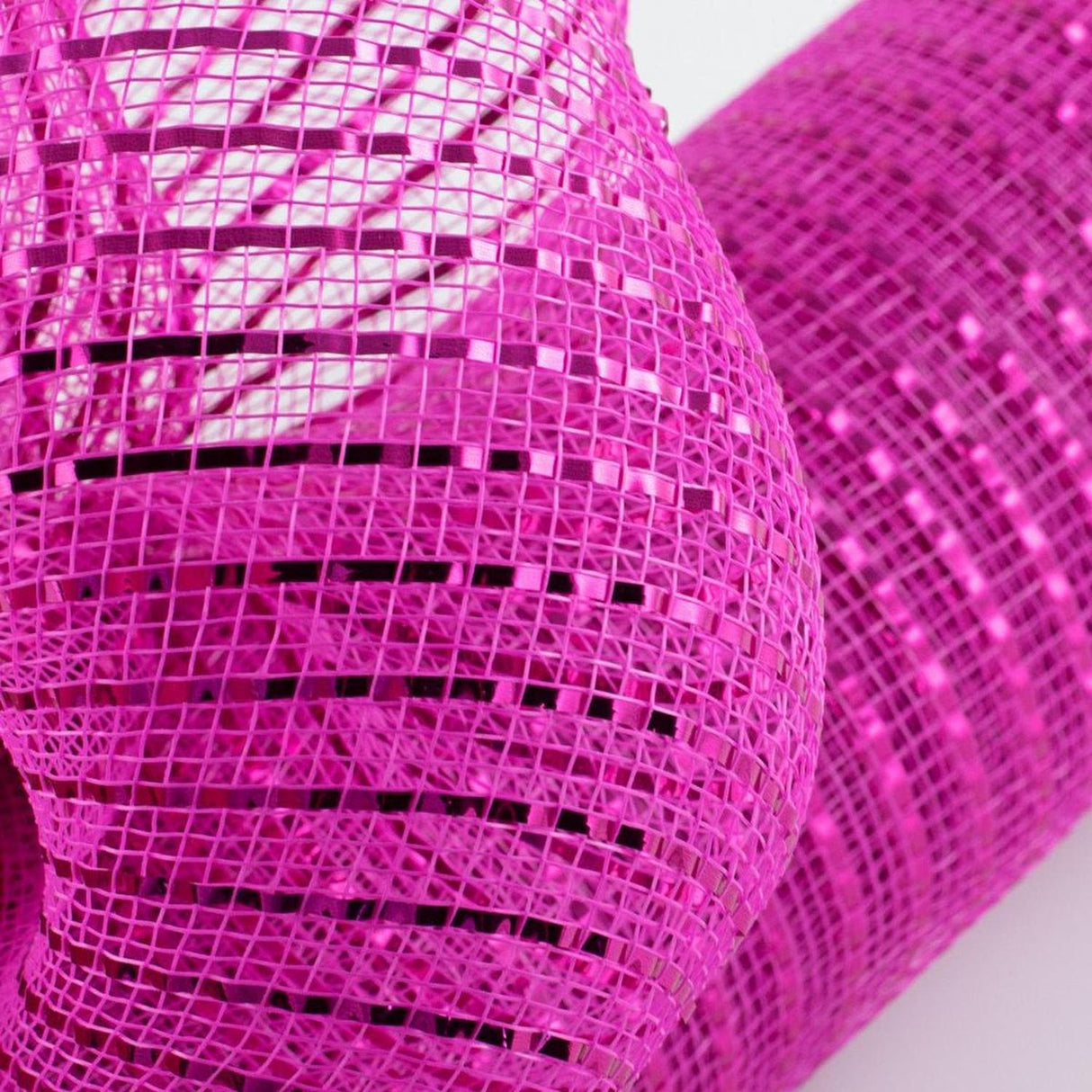 10" Poly Deco Mesh Ribbon: Wide Foil Metallic Hot Pink