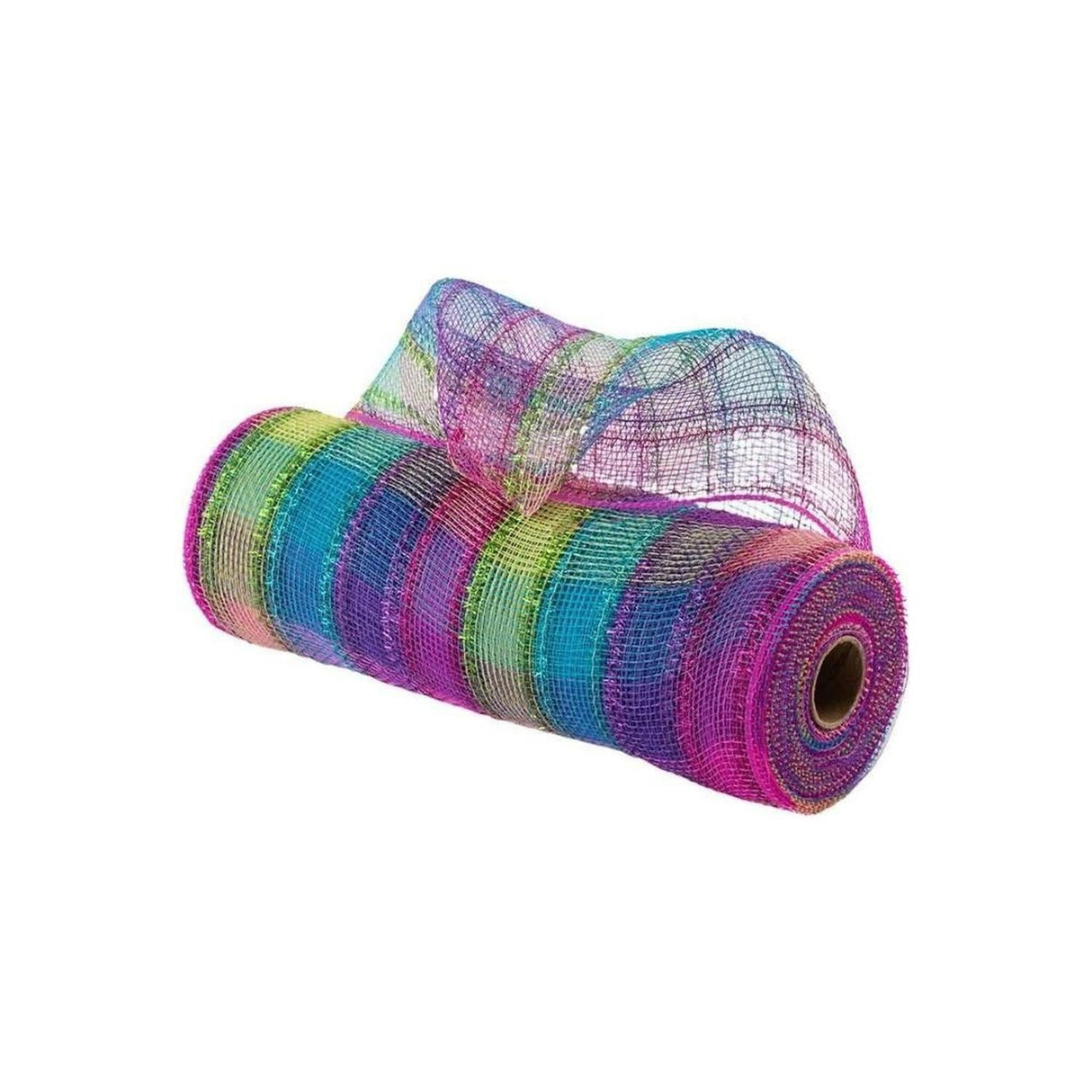 10" Poly Deco Tinsel Mesh Ribbon: Fuchsia, Purple, Lime, Turquoise Check (10 Yards)
