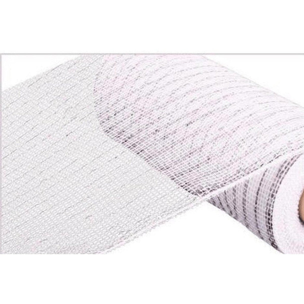 10" Value Deco Mesh Ribbon: White/Silver Foil