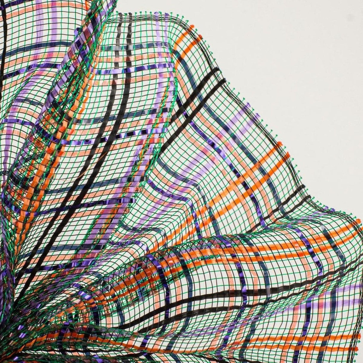 10" Vertical Foil Plaid Mesh Ribbon: Black, Orange, Purple, Emerald