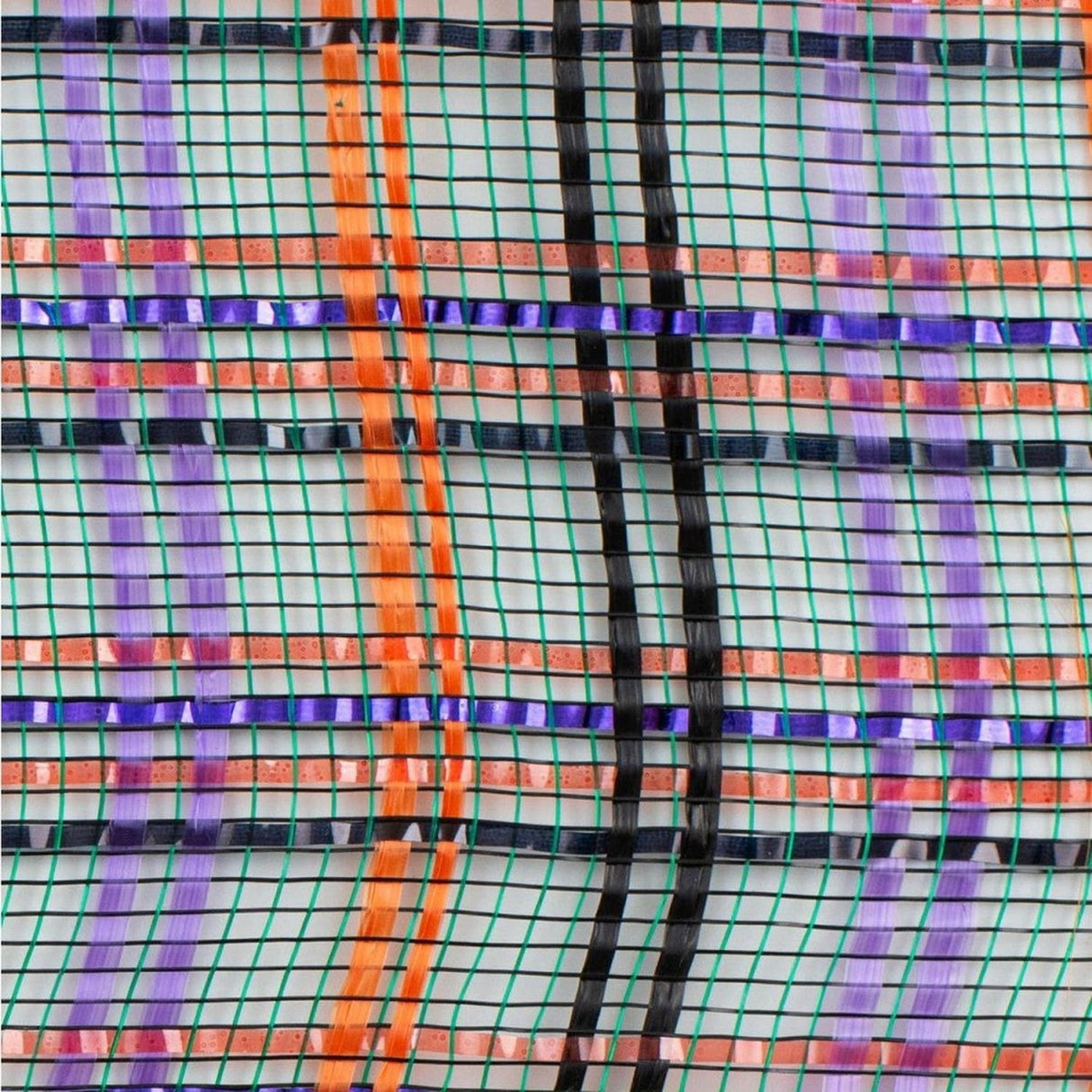 10" Vertical Foil Plaid Mesh Ribbon: Black, Orange, Purple, Emerald