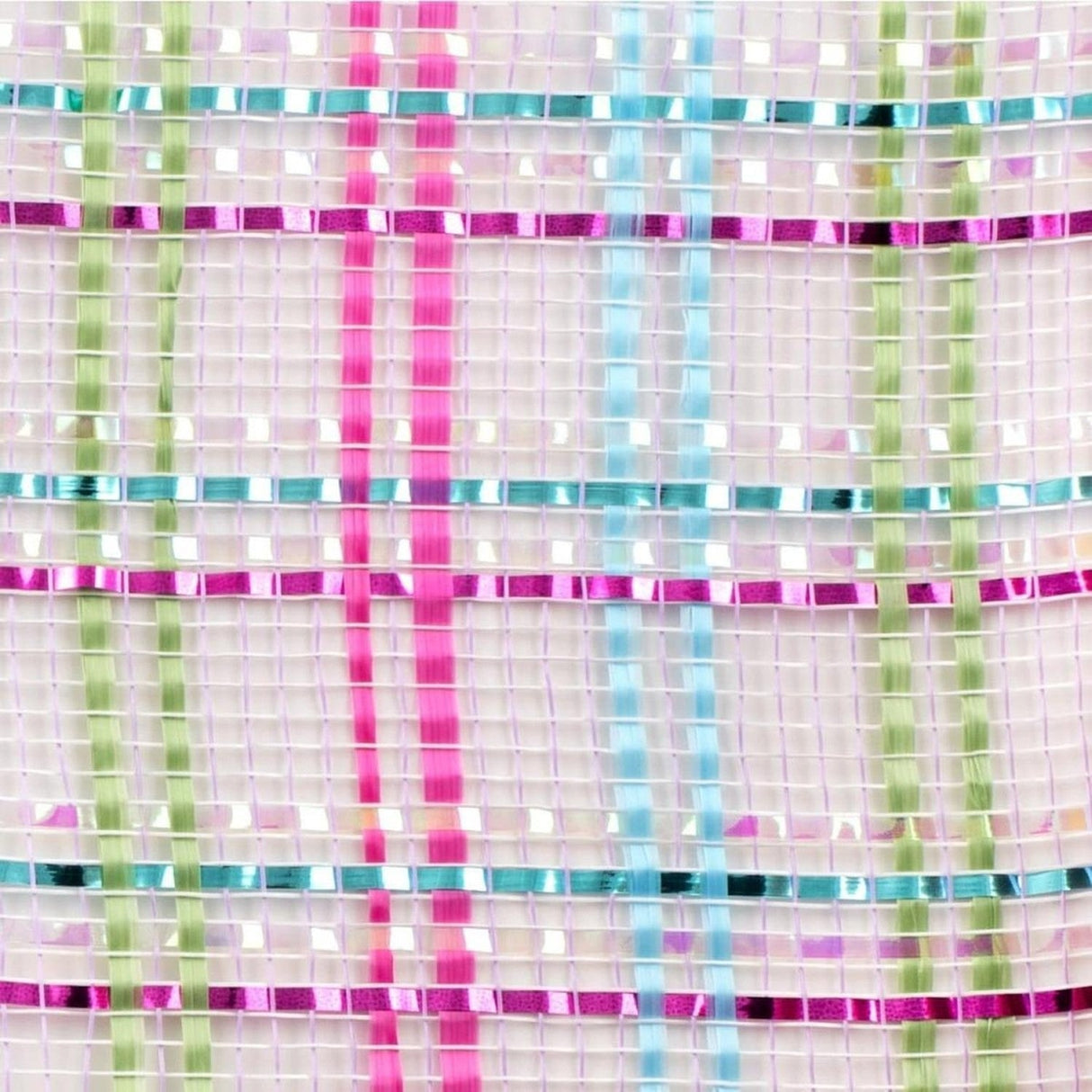 10" Vertical Foil Plaid Mesh Ribbon: Lavender/Pink/Turquoise/Lime