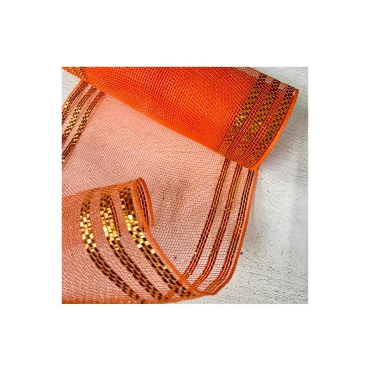 10.25" Metallic Border Stripe Mesh Ribbon: Orange (10 Yards)