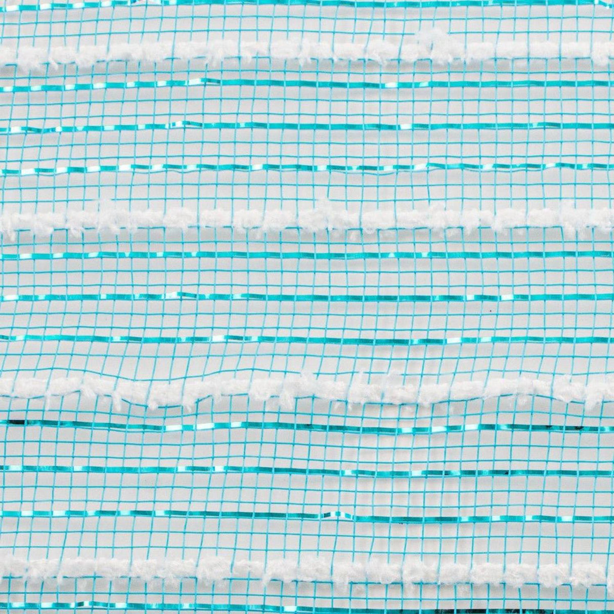 10.5" Metallic Cotton Drift Mesh Ribbon: Turquoise/White (10 Yards)