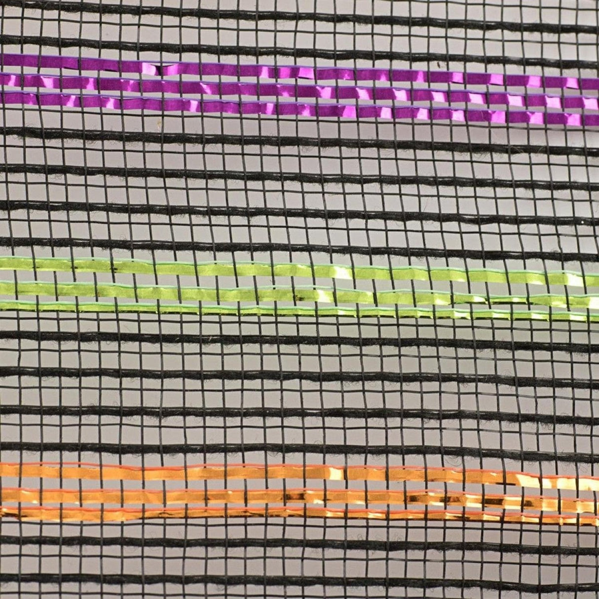 10.5" Metallic Poly Faux Jute Mesh Ribbon: Black/Orange/Purple/Lime (10 Yards)