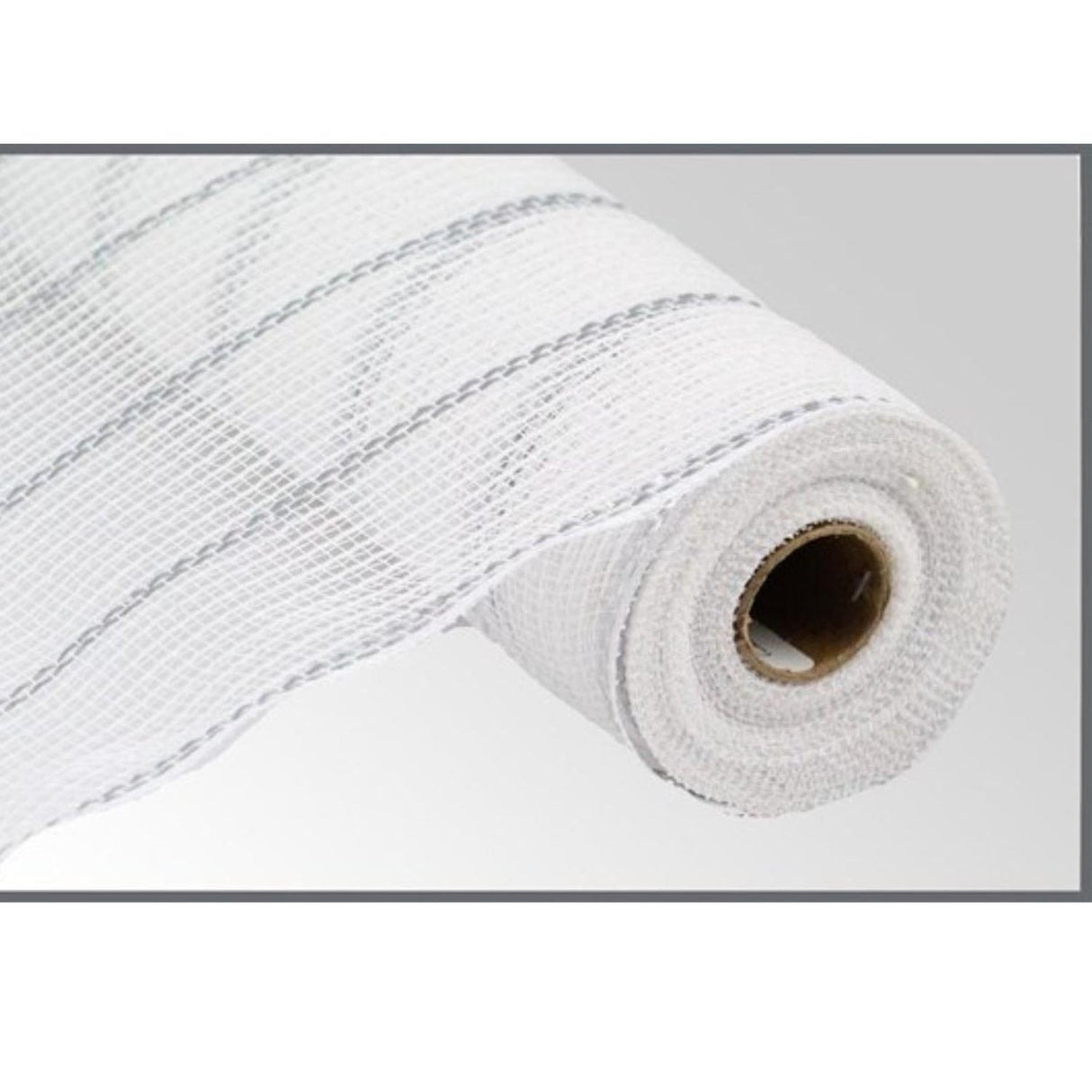 10.5" Poly Jute Matte Metallic Mesh Ribbon: White/Silver (10 Yards)