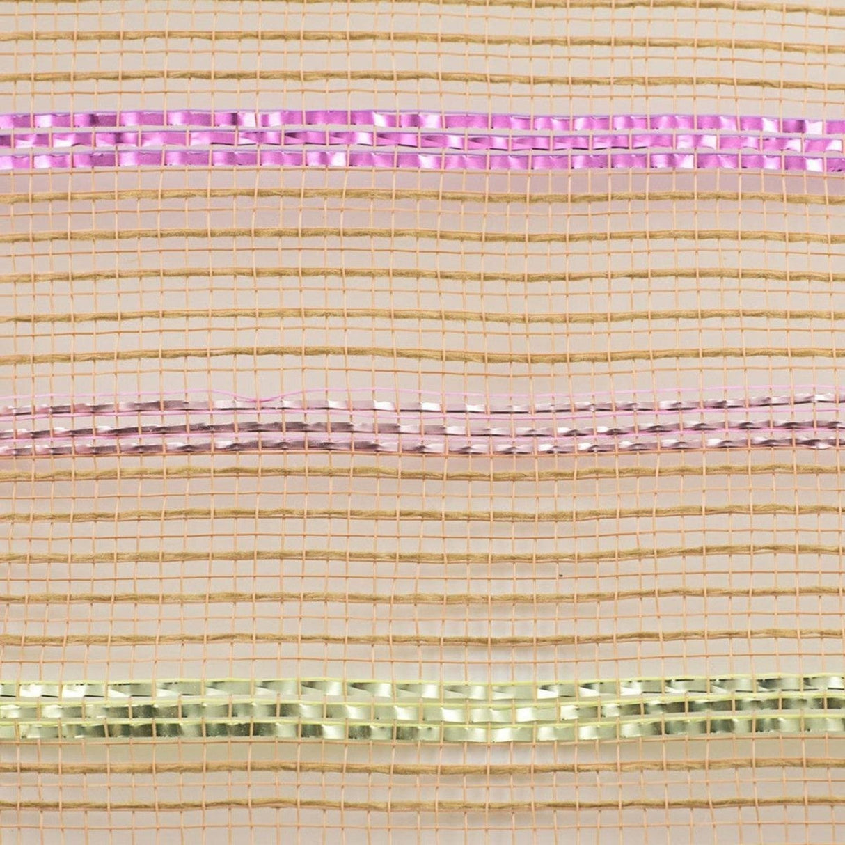 10.5" Poly Jute Matte Stripe Mesh Ribbon: Natural Pastel Stripes (10 Yards)