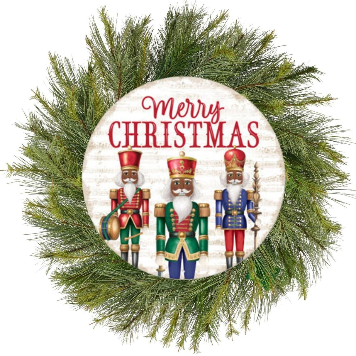 12" Metal Round Sign: Dark Nutcracker Merry Christmas