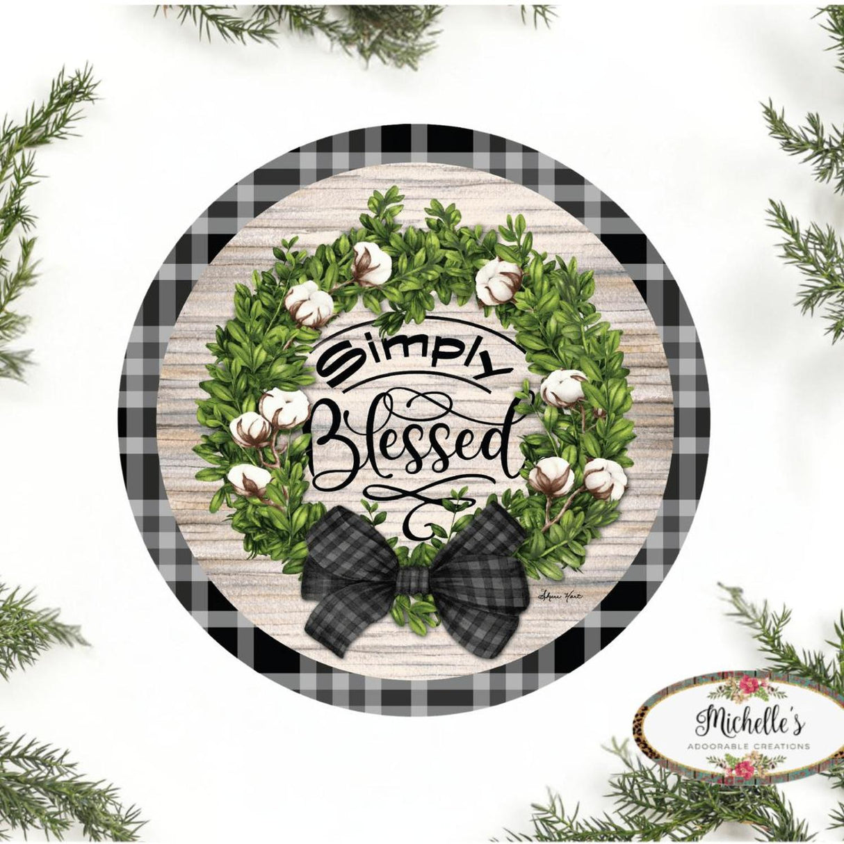 12" Waterproof Round Sign: Cotton Pod Simply Blessed