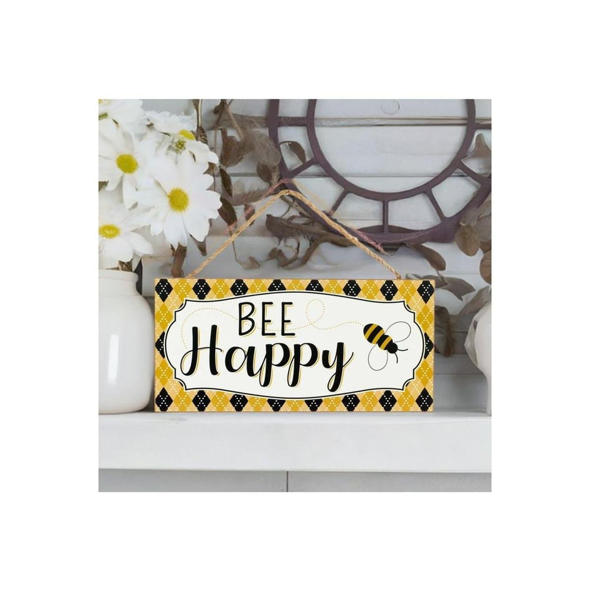 12" Wood Sign: Bee Happy