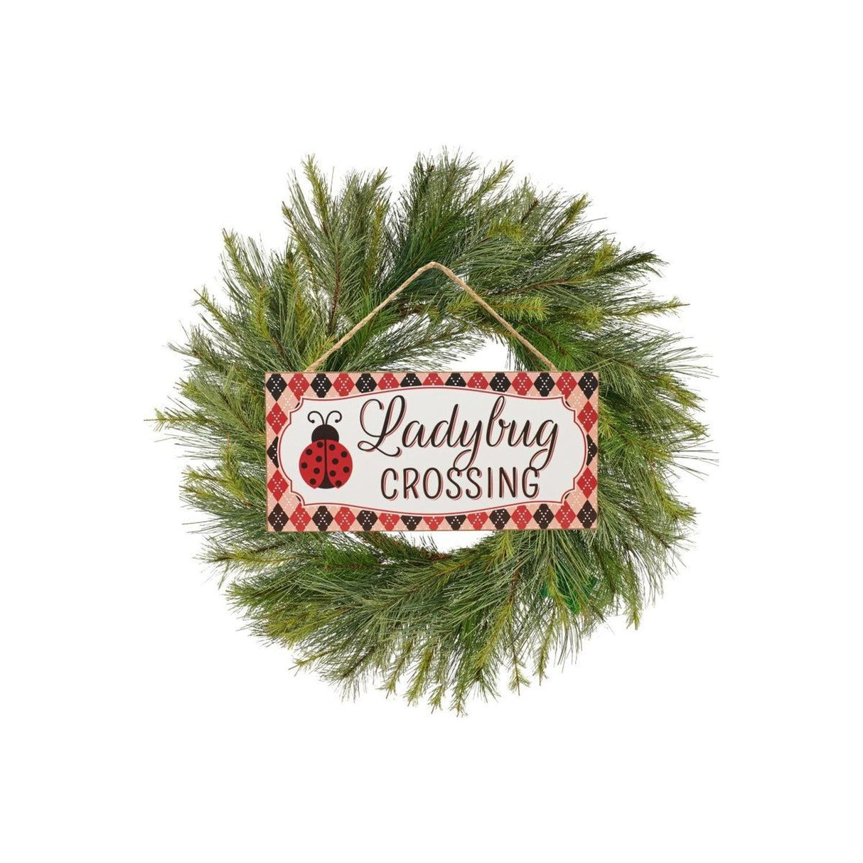 12" Wood Sign: Ladybug Crossing