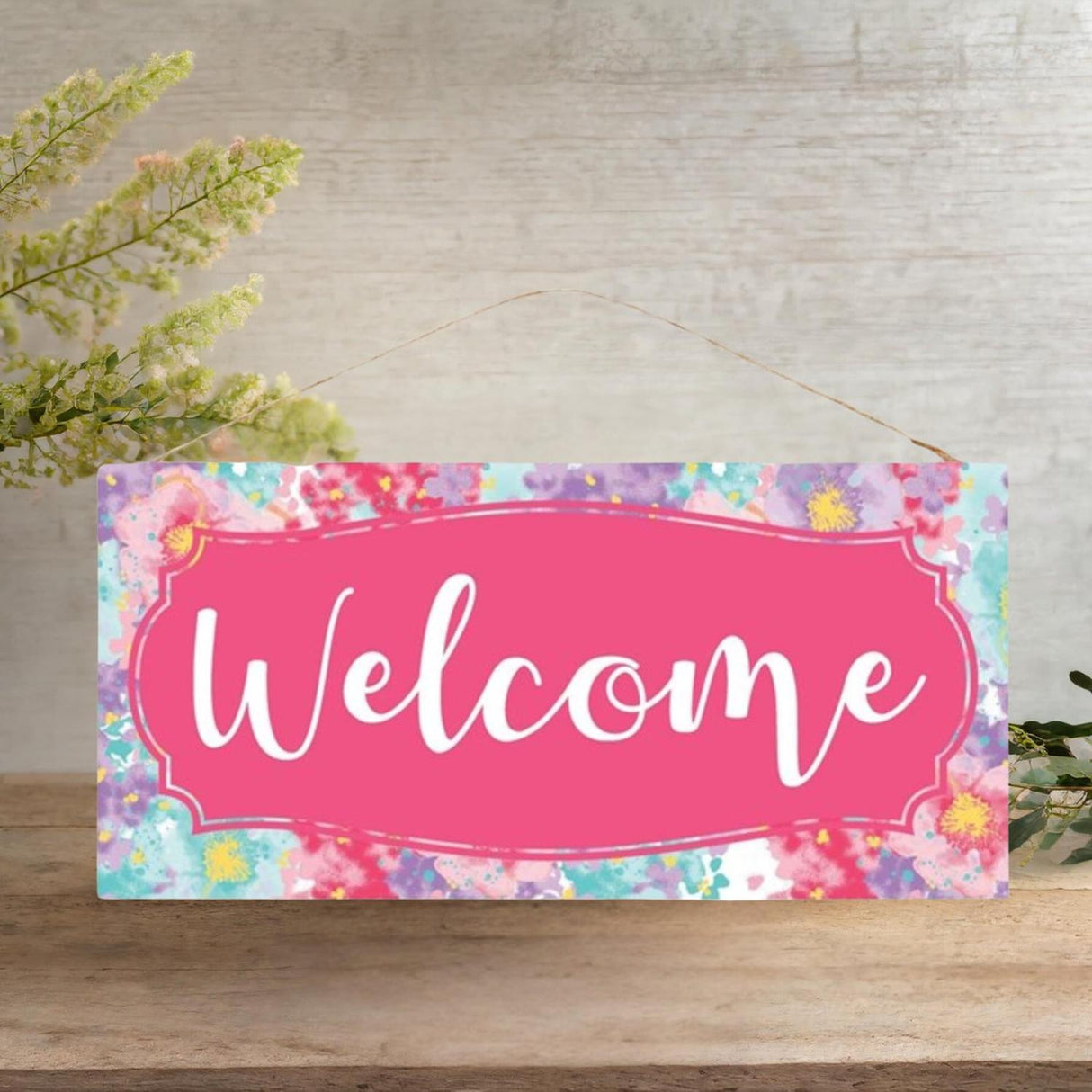 12" Wooden Sign: Floral Welcome Sign
