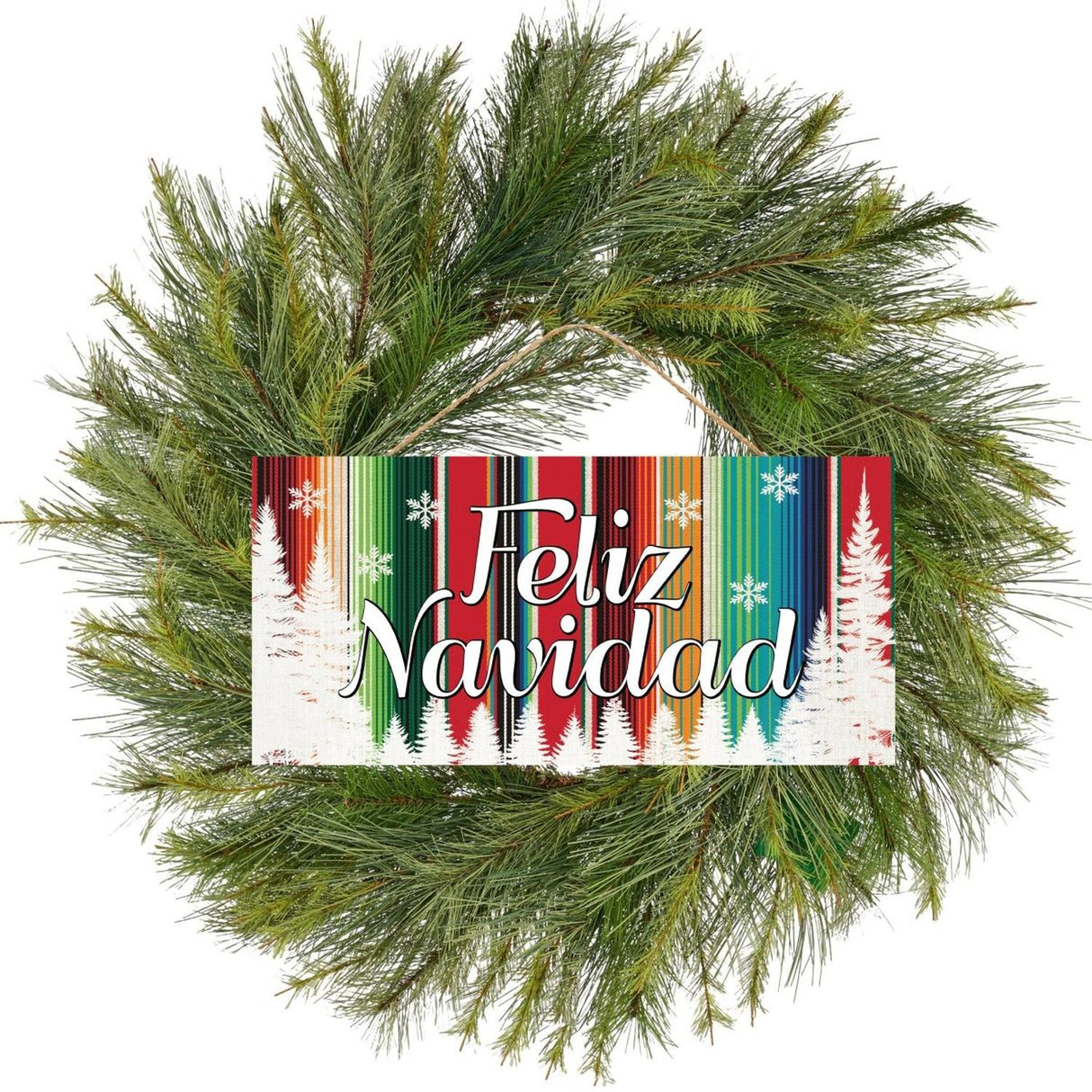 12" Wooden Sign: Serape Feliz Navidad