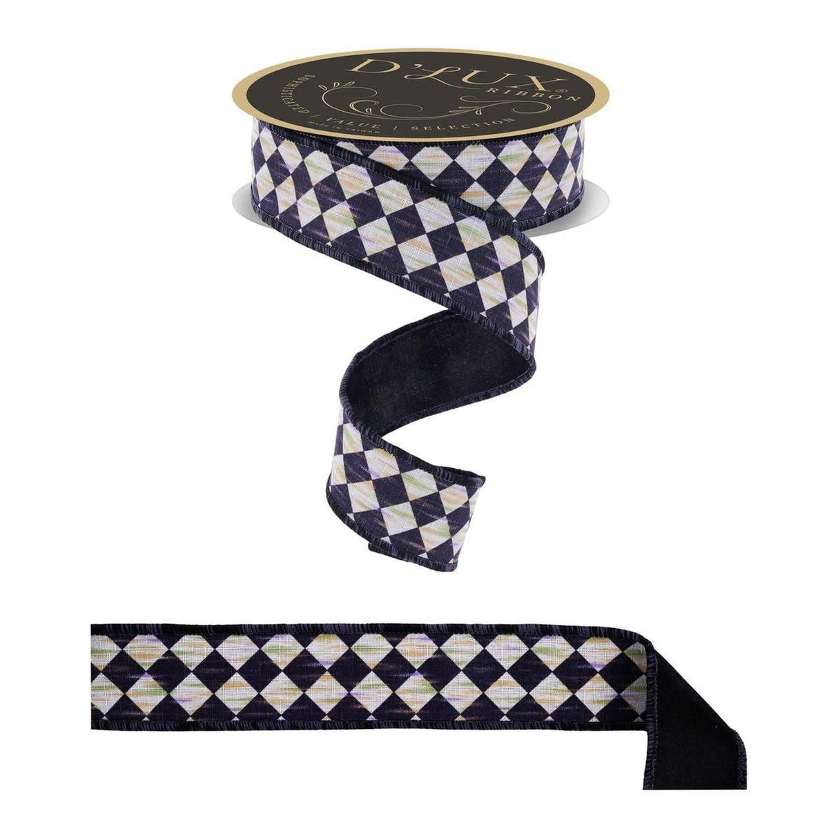 1.5" Antique Diamond Fused Ribbon: Black (10 Yards)