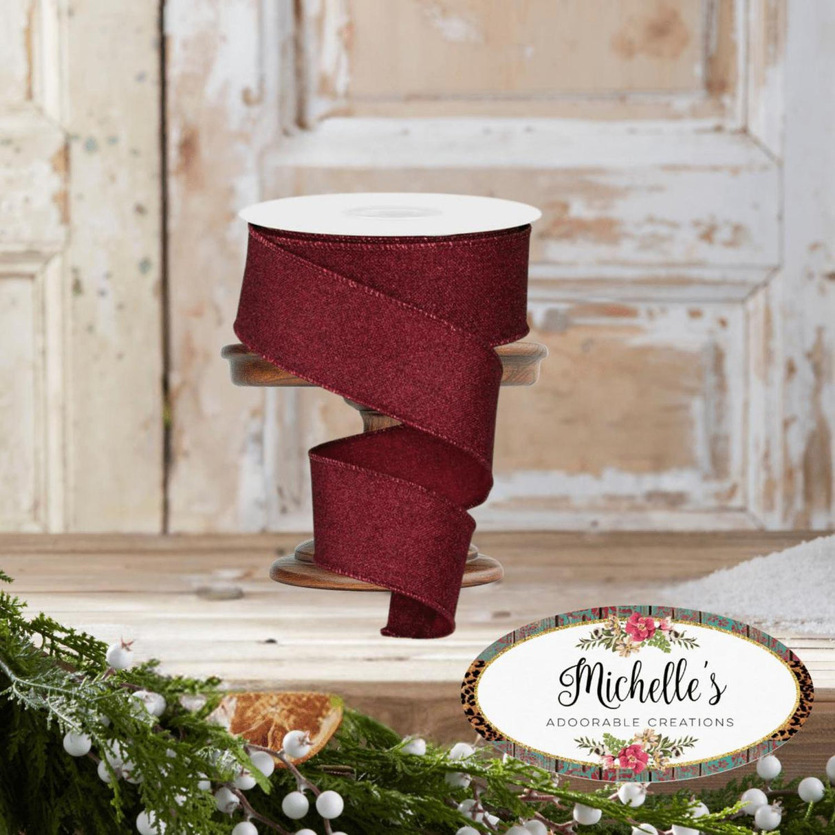 1.5" Fine Glitter On Royal Ribbon: Burgundy (10 Yards)