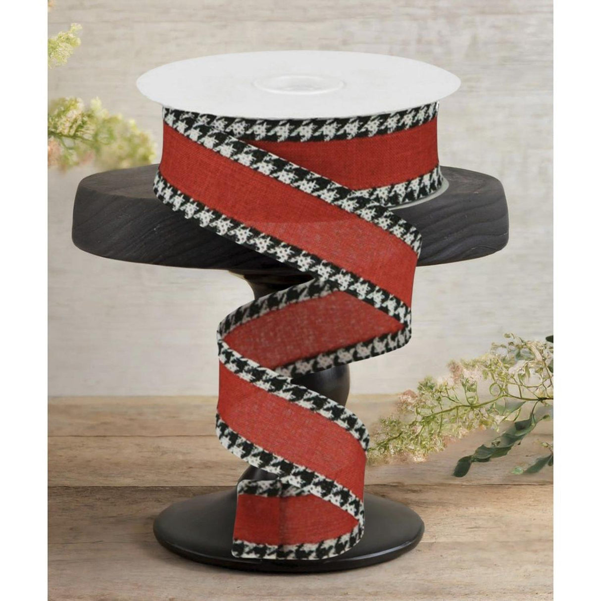 1.5" Houndstooth Edge Ribbon: Red, Black, White (10 Yards)