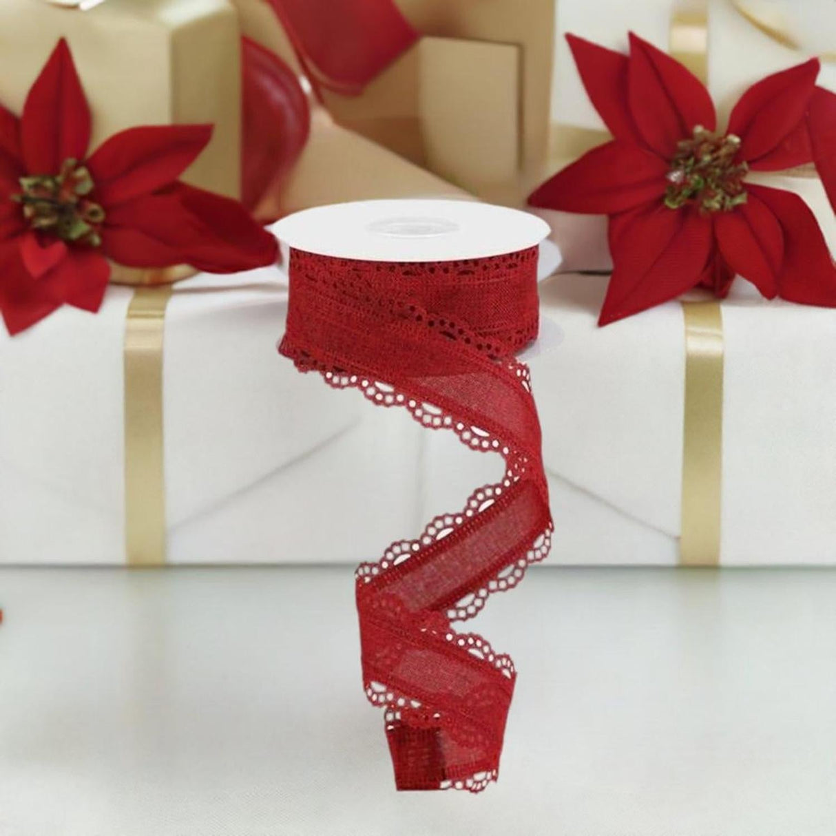 1.5" Scalloped Edge Ribbon: Burgundy (10 Yard)