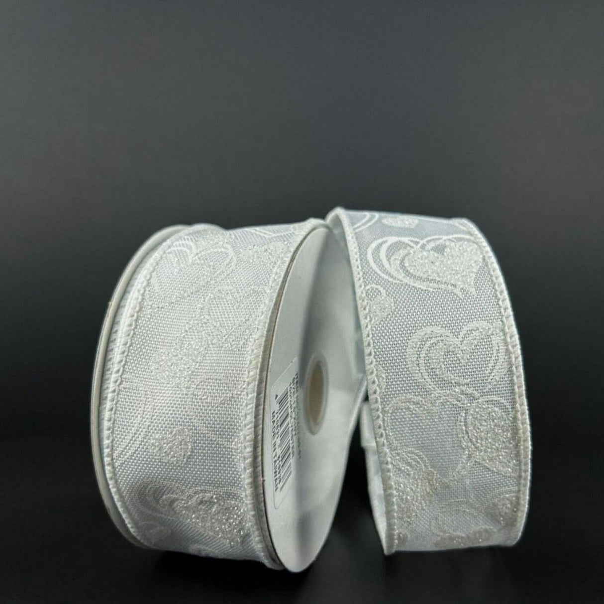 1.5" White Glitter Lisa Hearts: White (10 Yards)